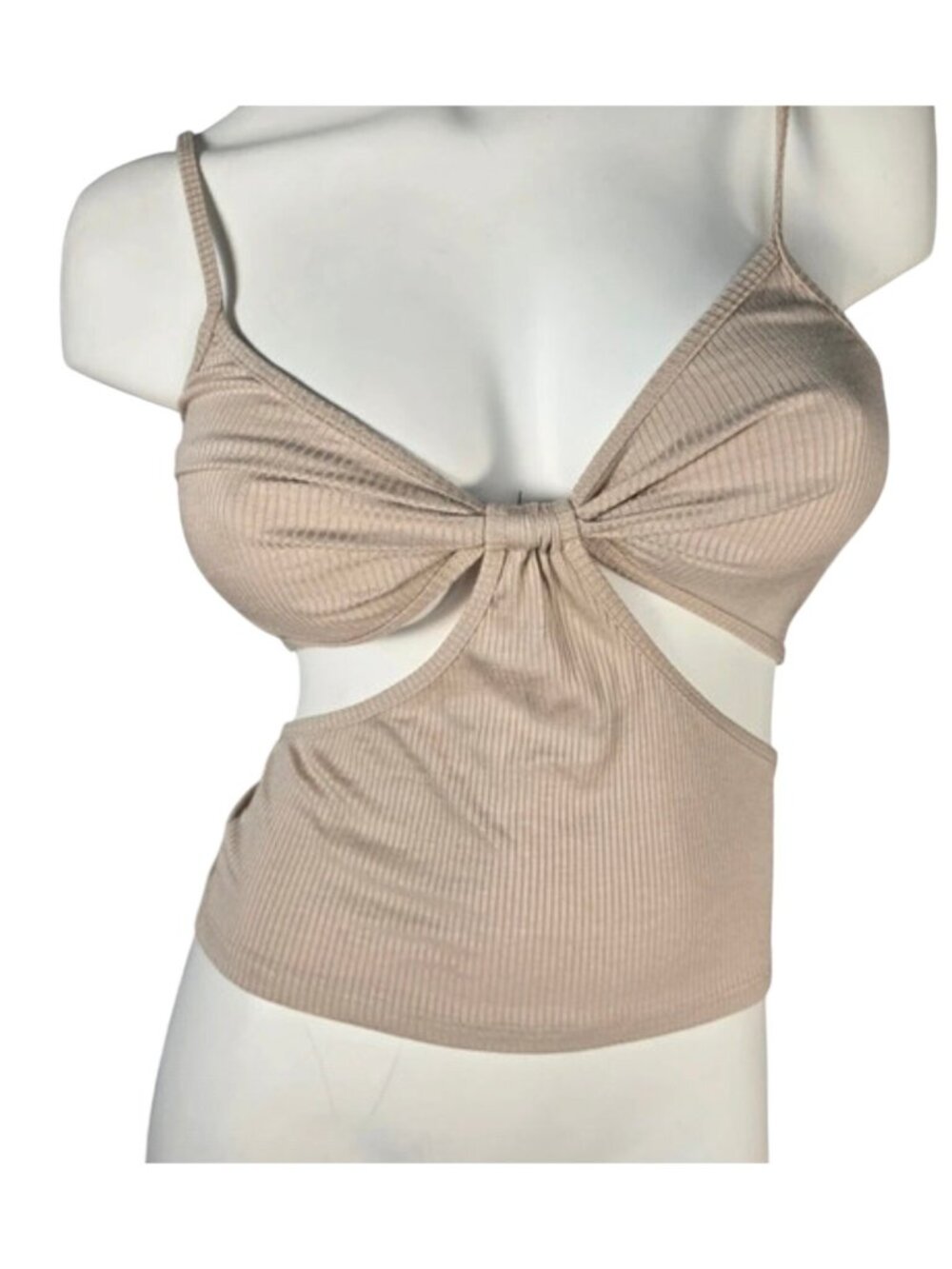 Sexy Ribbed Beige Cutout Crop Top By Jova*L*NWT*Cosplay*Femboy*Sissy*Halloween